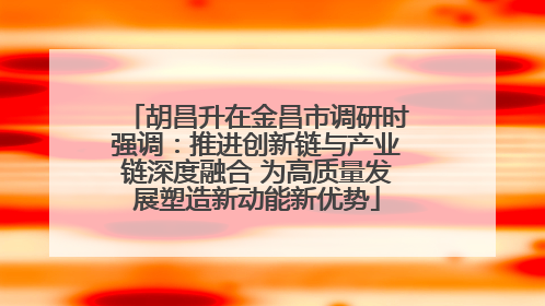 胡昌升在金昌市调研时强调：推进创新链与产业链深度融合 为高质量发展塑造新动能新优势