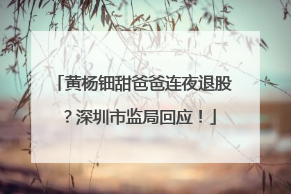黄杨钿甜爸爸连夜退股？深圳市监局回应！